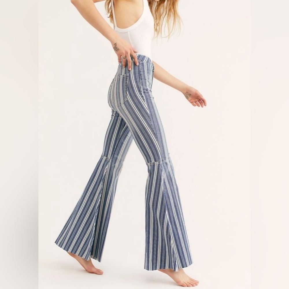 Free People Jolene Hip Hugger Striped Flare 31 30 32 stretchy nwot we the free
